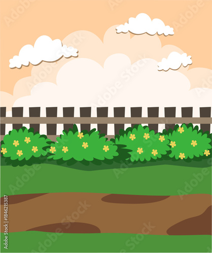 vector illustration of a landscape with a fence. The park vector design in afternoon for jogging or exercises. Nature background.