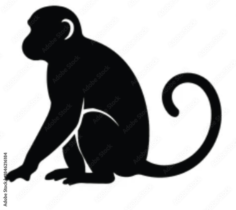 Obraz premium Wildlife animal symbol, minimalist black monkey silhouette for app ui and graphic design