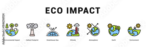 Eco Impact Modern and clean web banner illustration featuring thematic icons for visual communication