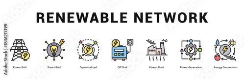 Renewable Network Modern and clean web banner illustration featuring thematic icons for visual communication