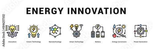 Energy Innovation Modern and clean web banner illustration featuring thematic icons for visual communication