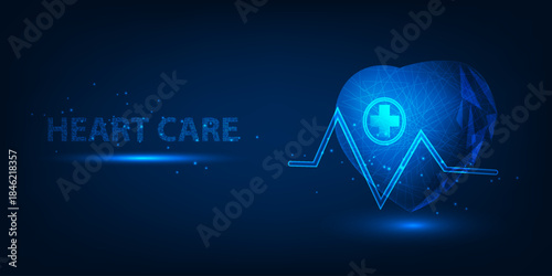 Vector illustrations of heart with medicine cross and pulse wave for cardiology and heart care artwork and backgrounds.
