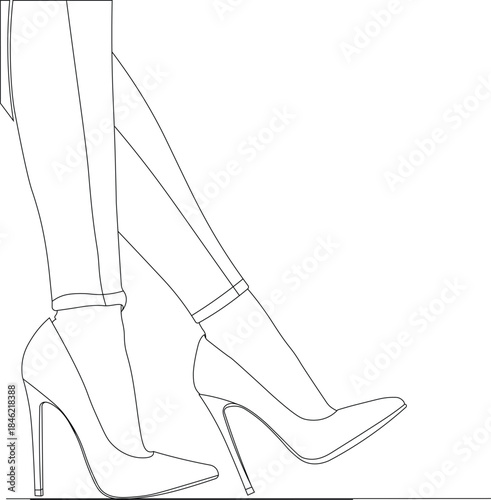 woman's legs in high heels side view outline vector. 