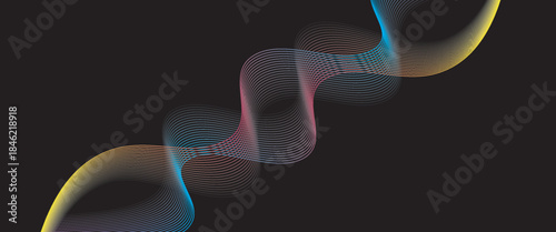 Abstract glowing wave lines on dark blue background. Dynamic wave pattern. Modern flowing wavy lines. Futuristic technology concept. Suit for banner, poster, cover, brochure, flyer, website,eps.10