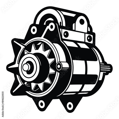 engine starter motor line art silhouette vector illustration