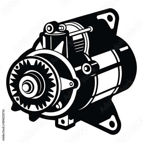 engine starter motor line art silhouette vector illustration
