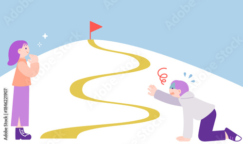 目標を設定する女性と挫折した男性