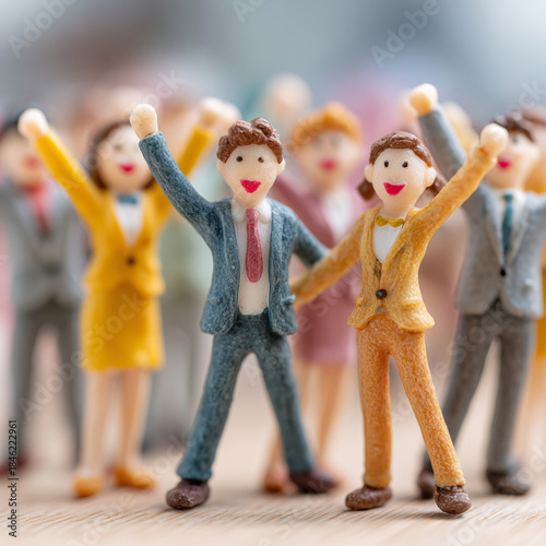 A group of people are standing together, some of them are smiling and holding hands. Concept of unity and happiness among the group