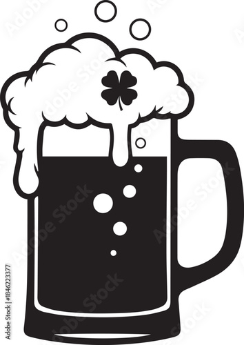 St patricks day beer mug with clover and bubbles