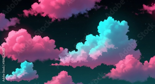 Neon Cloudscape: Abstract Night Sky Background with Pink and Cyan