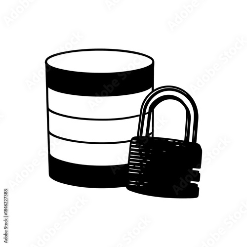 Secure database protection concept with padlock symbol for data privacy and cybersecurity.