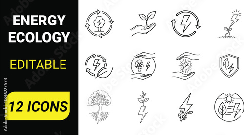 Energy ecology editable icons collection for environmental design