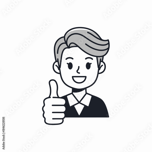 Cartoon Man Giving Thumbs Up Gesture.