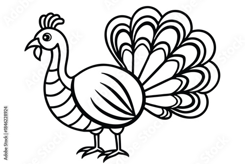 decorative tribal turkey line art silhouette vector illustration
