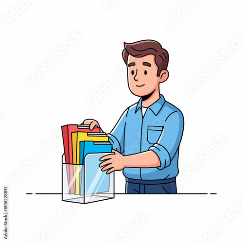 Man Organizing Files in Folder.
