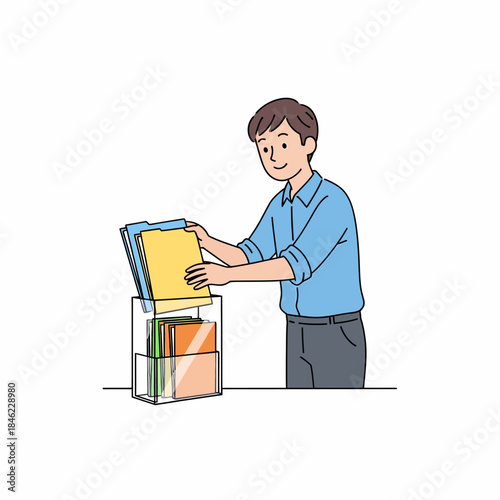 Man Organizing Files in Storage Box.