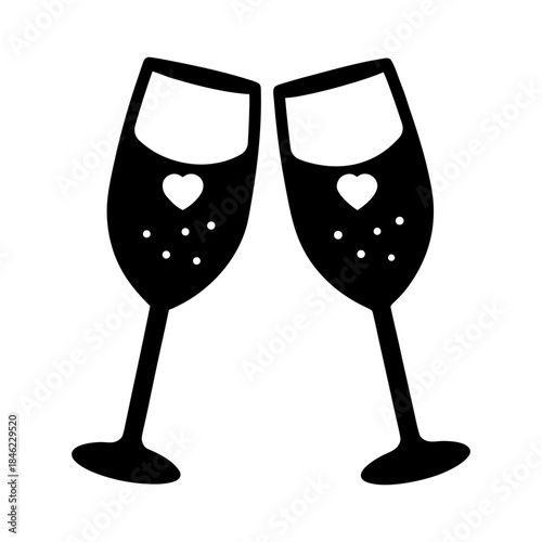 Two Wine Glasses with Heart Bubbles – Romantic Dinner Icon.