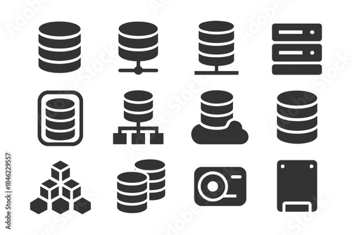 Set of database and storage icons - data management and storage solutions.