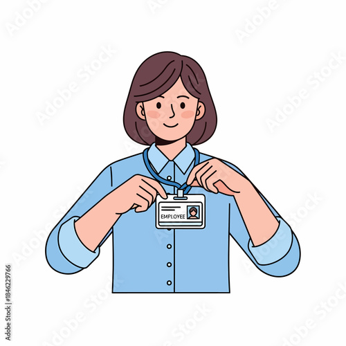 Woman Holding ID Card and Lanyard.