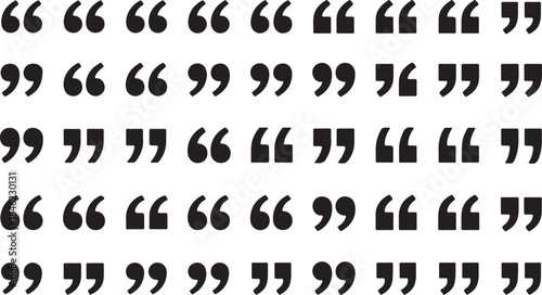 Collection of black quotation mark icons on white background marks quotes