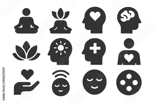 Meditation and mindfulness symbols for mental wellbeing.