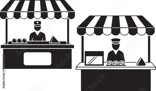 Two street food stalls with vendors