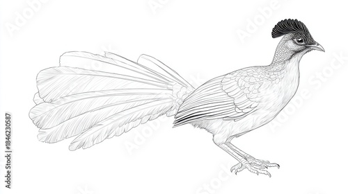 Detailed Illustration of a Stylized Bird with Elegant Feathers