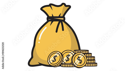 Vector illustration of a bag filled with money isolated on a white background