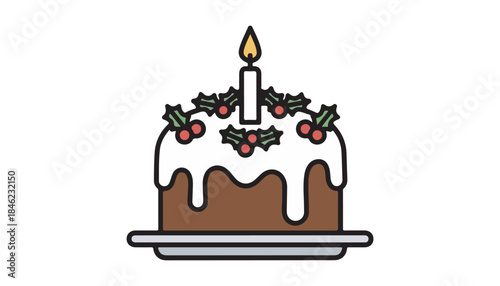 Vector illustration of a chocolate birthday cake with candles for a sweet celebration party