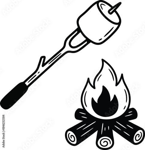 Marshmallow roasting over campfire