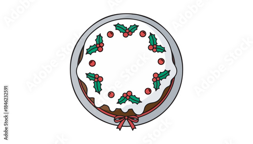 Easter cake with floral ornament and decorative flower border in a vintage vector illustration style