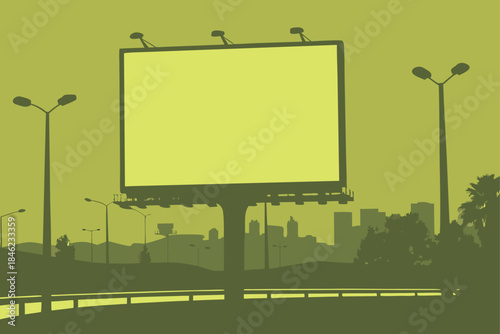 Advertise your business here on this highway billboard with a city skyline backdrop, a modern advertising solution for companies and brands today