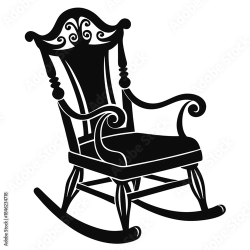 decorative rocking chair line art silhouette vector illustration