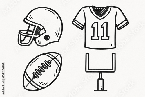 Simple sketches of a football helmet and cleats are displayed