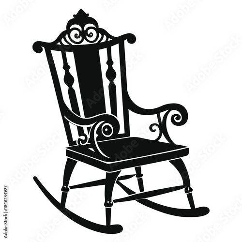 decorative rocking chair line art silhouette vector illustration