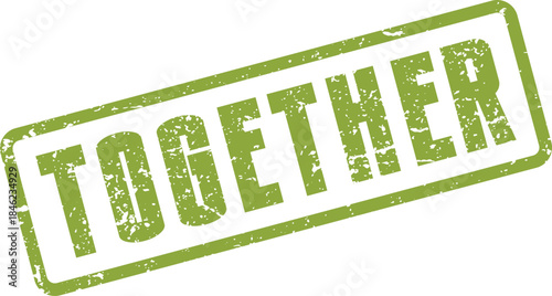 Together Word Rubber Stamp Symbolizing Unity, Partnership, and Collaborative Effort for Success