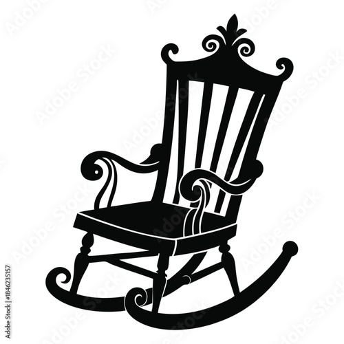 decorative rocking chair line art silhouette vector illustration