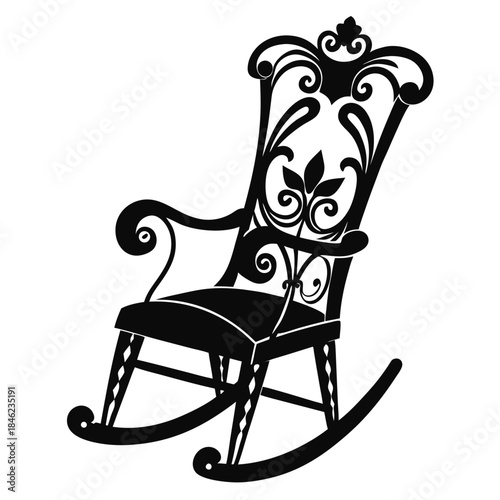 decorative rocking chair line art silhouette vector illustration