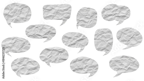 Textured Crumpled Paper Speech Bubbles and Dialogue Balloons for Communication Concepts