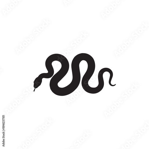 Silhouette of a snake with a visible tongue curling its body on a white background in a simple design