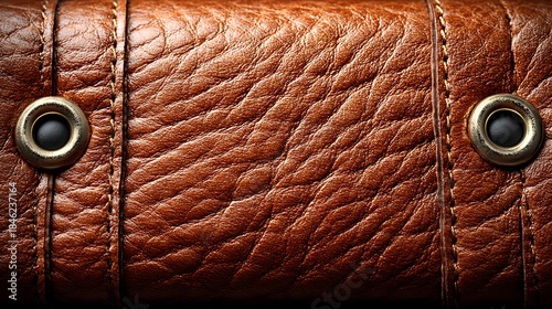 Natural warm brown leather with stitches high resolution picture