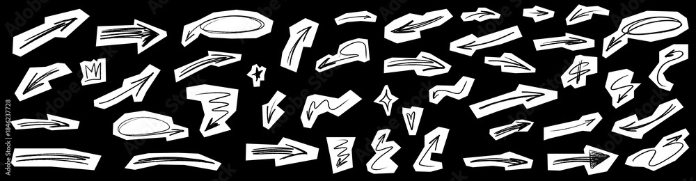 Obraz premium Rough arrow scrapbook doodles with crayon roughness and chalk dust texture. Every arrow shows expressive brush flow and layered brush details.