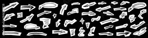 Rough arrow scrapbook doodles with crayon roughness and chalk dust texture. Every arrow shows expressive brush flow and layered brush details.