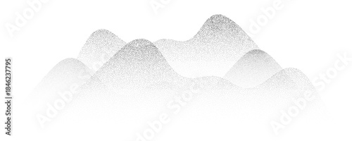Abstract Stippled Mountain Range Illustration with Black Dots on White Background