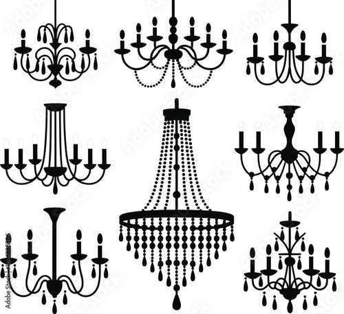 Collection of Black Silhouette Chandeliers in Various Ornate Designs light fixture lighting
