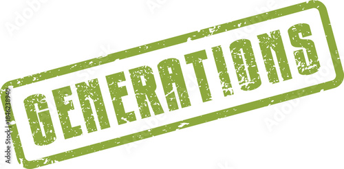 Green Rubber Stamp GENERATIONS Text for Family History, Lineage, and Timeless Legacy