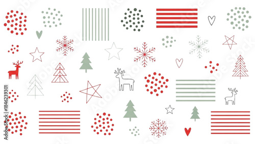 Seamless Festive Winter Holiday Pattern with Traditional Christmas Symbols and Design Elements, Scandinavian Nordic