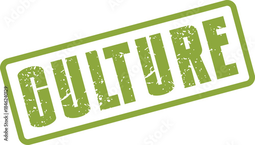 Grungy Culture word mark simulating a vintage rubber stamp impression in vibrant green