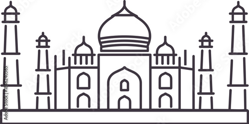 Outline illustration of the Taj Mahal monument India architecture