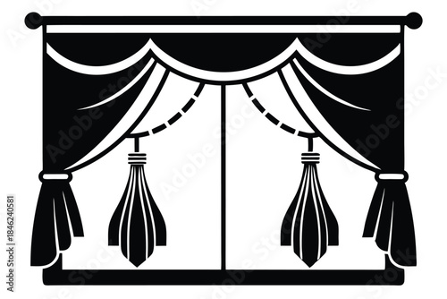 curtains hanging on cornice home decor elements line art silhouette vector illustration